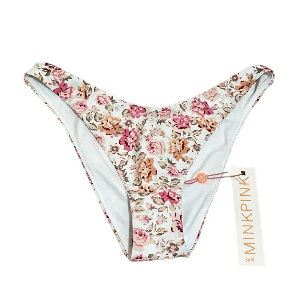 NWT Dollskill Minkpink Floral White Cheeky Boho Swim Bikini Botton